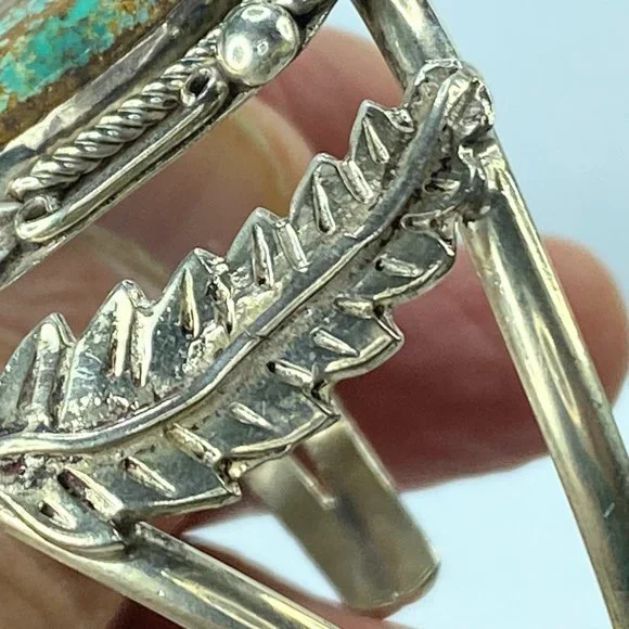 Native American Feather motif Turquoise cuff bangle 2.5" 29.0g
